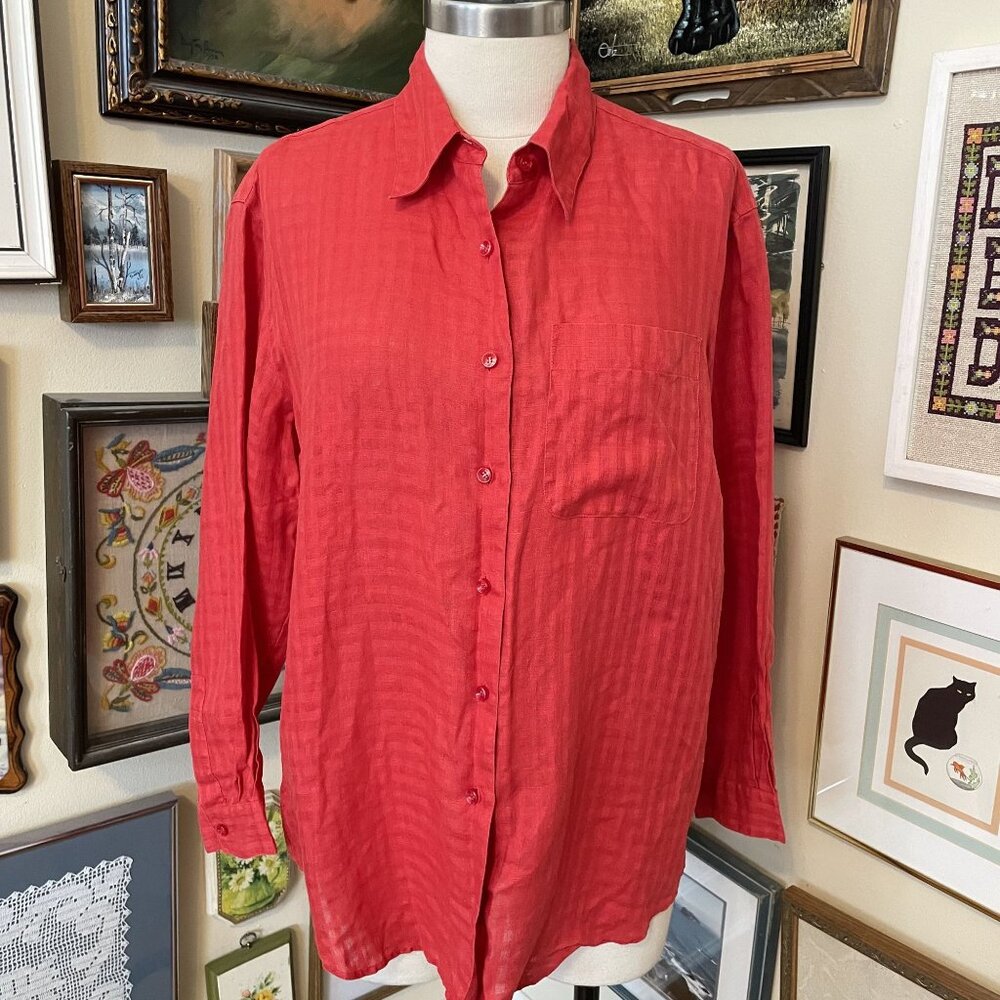 Liz Claiborne Lizsport Womens Red Button-Up Long Sleeve Shirt L